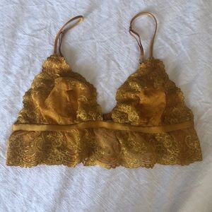 Gold lace bra top with metallic embroidery